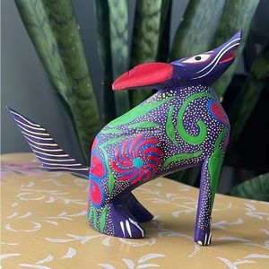 Hand carved & painted coyote from Oaxaca Mexico signed by the artist